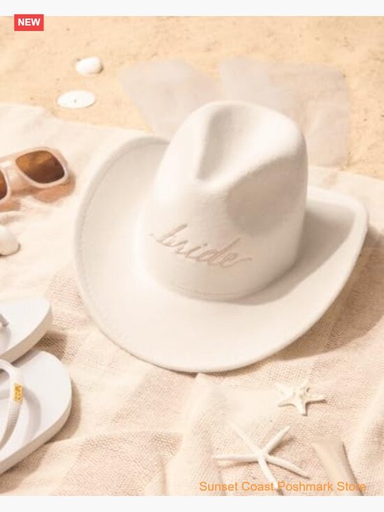 Embroidered Cowgirl Hat with Veil Felt Western Bride Bachelorette Accessory main image 3